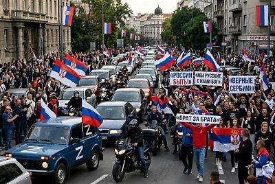 В Белграде прошел автопробег в поддержку России